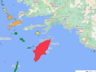 Στο κίτρινο η Λέρος, στο πορτοκαλί Κάλυμνος &#8211; Κως, στο «κόκκινο» η Ρόδος