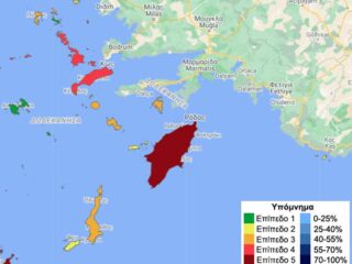 Στο ΒΑΘΥ ΚΟΚΚΙΝΟ η Ρόδος και στο ΚΟΚΚΙΝΟ Λέρος, Κάλυμνος, Κως, στο νέο επικαιροποιημένο επιδημιολογικό χάρτη