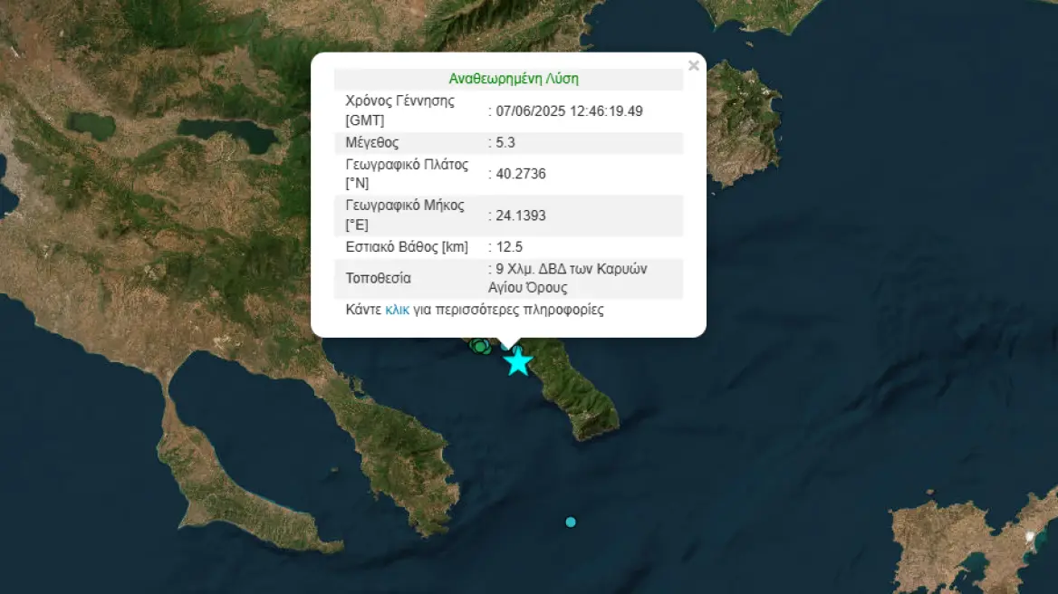 Σεισμός 5,3 Ρίχτερ στο Άγιο Όρος – Σε μικρή απόσταση από τις Καρυές το επίκεντρο